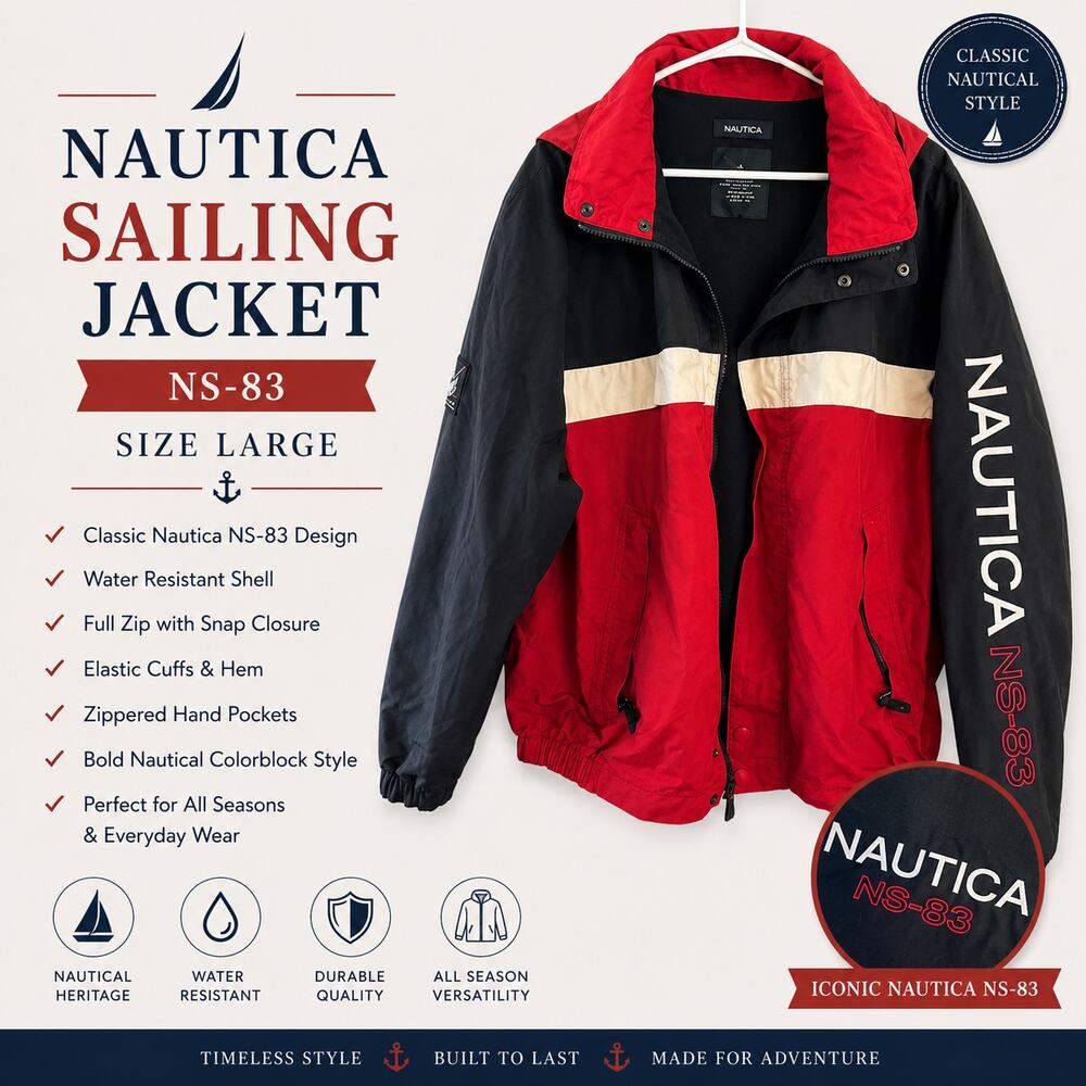 Nautica Competition Hooded Windbreaker Jacket Red Black Colorblock